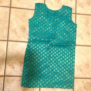 Vintage teal dress with gold pattern